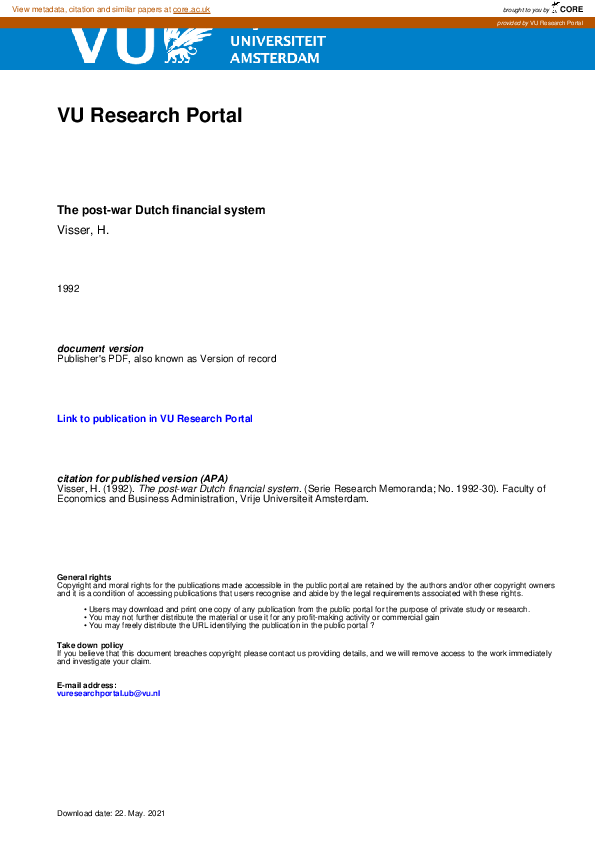 (PDF) The post-war Dutch financial system