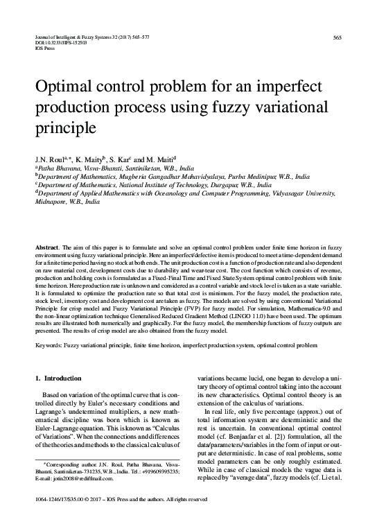 (PDF) Optimal control problem for an imperfect production process using ...