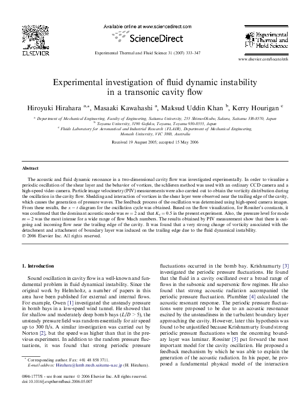 (PDF) Experimental investigation of fluid dynamic instability in a ...