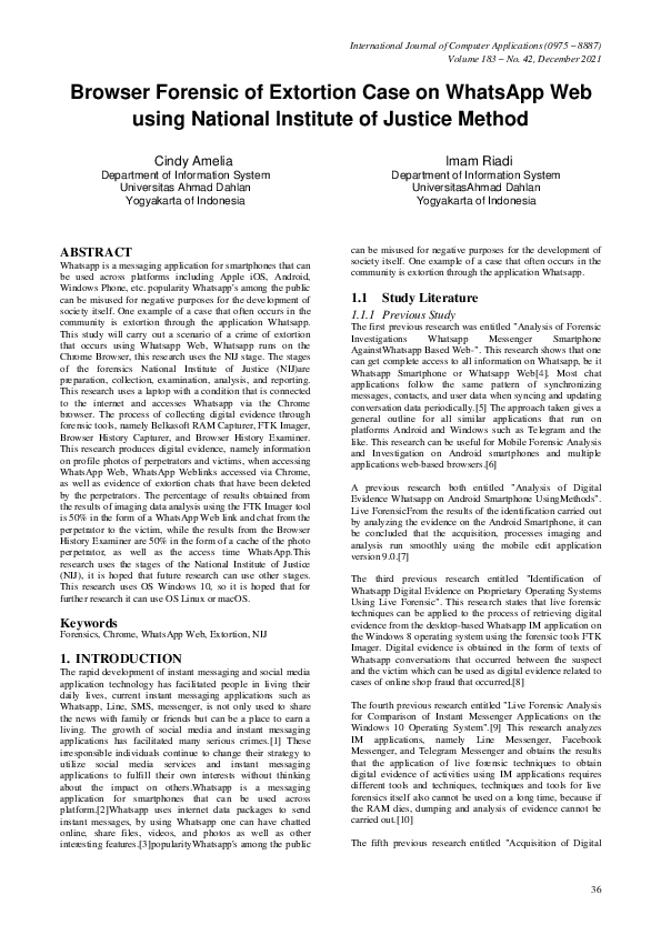 (PDF) Browser Forensic of Extortion Case on WhatsApp Web using National ...