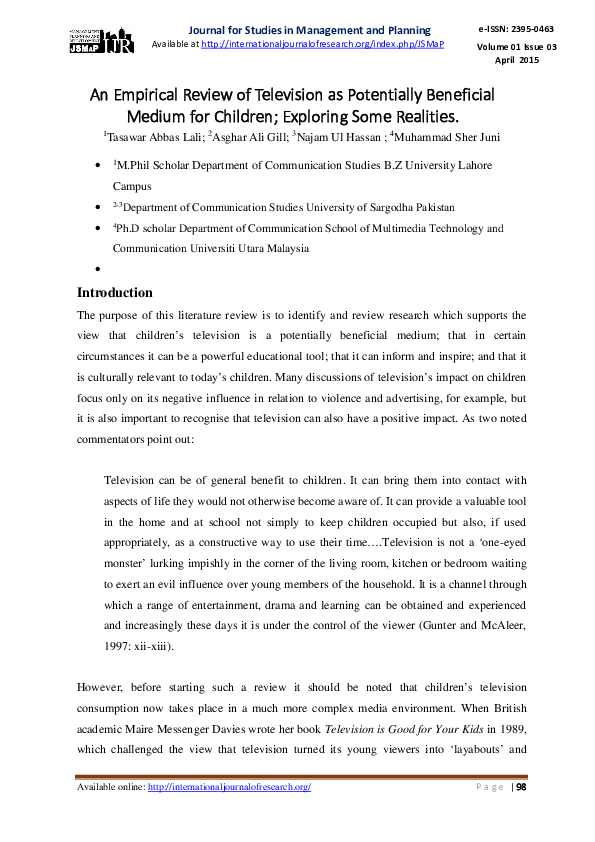 (PDF) An Empirical Review of Television as Potentially Beneficial ...