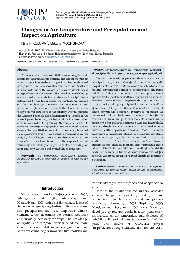 (PDF) Changes in air temperature and precipitation and impact on ...