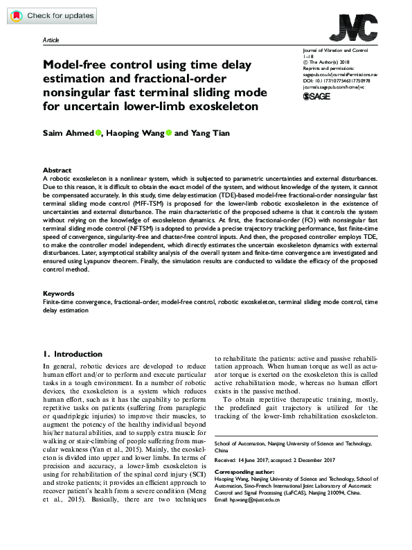 (PDF) Model-free control using time delay estimation and fractional ...