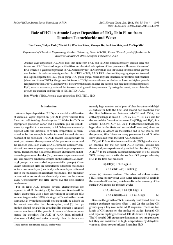 (PDF) Role of HCl in Atomic Layer Deposition of TiO2Thin Films from Titanium Tetrachloride and