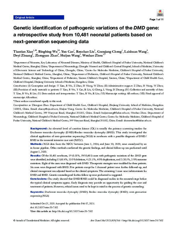 (PDF) Genetic identification of pathogenic variations of the DMD gene ...