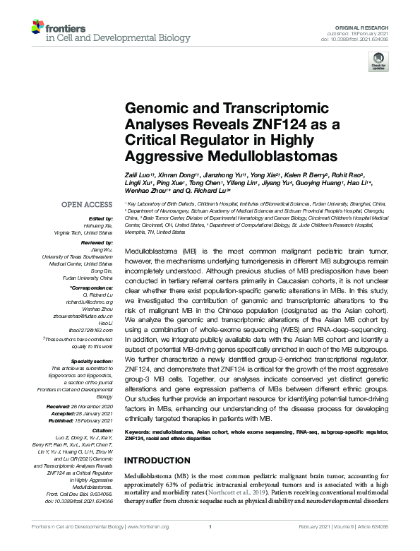 (PDF) Genomic and Transcriptomic Analyses Reveals ZNF124 as a Critical ...