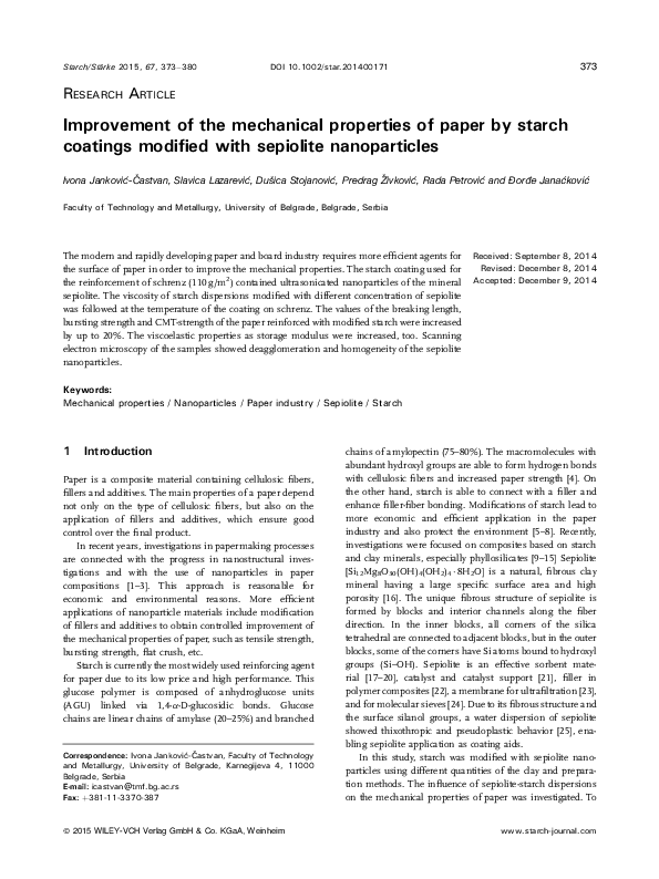 (PDF) Improvement of the mechanical properties of paper by starch