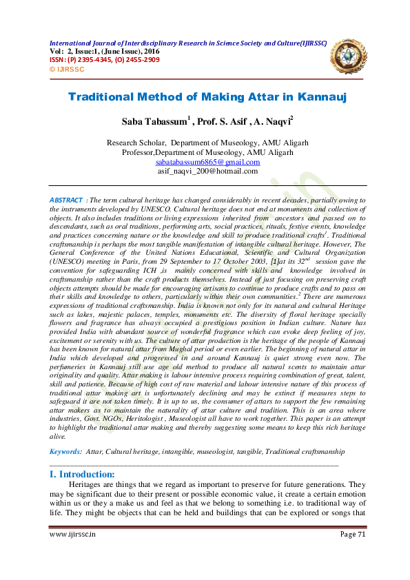 (PDF) Traditional Method of Making Attar in Kannauj