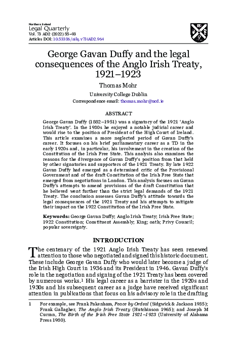(PDF) George Gavan Duffy and the legal consequences of the Anglo Irish ...