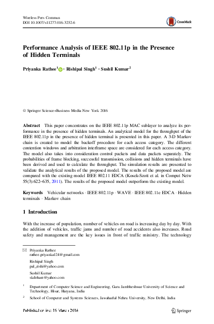 (PDF) Performance Analysis of IEEE 802.11p in the Presence of Hidden ...
