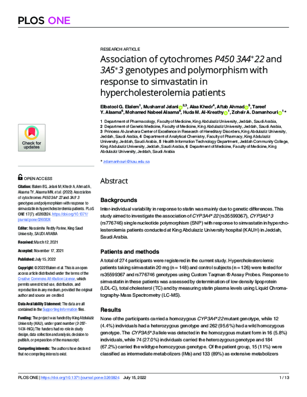 (PDF) Association of cytochromes P450 3A4*22 and 3A5*3 genotypes and ...