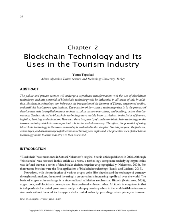 (PDF) Blockchain Technology and Its Uses in the Tourism Industry
