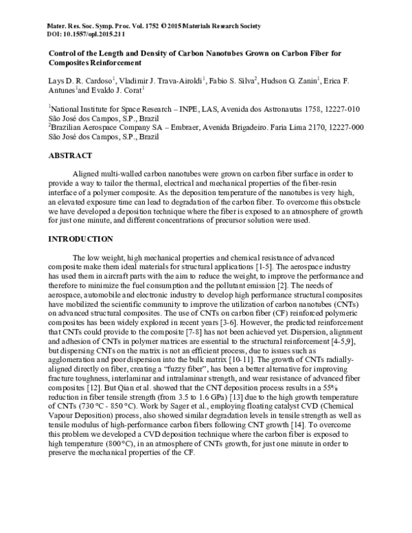 (PDF) Control of the Length and Density of Carbon Nanotubes Grown on ...