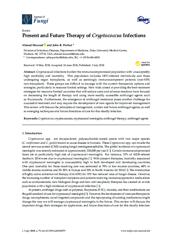 (PDF) Present and Future Therapy of Cryptococcus Infections