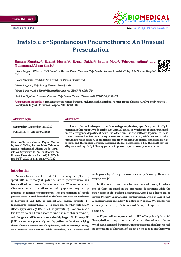 (PDF) Invisible or Spontaneous Pneumothorax An Unusual Presentation