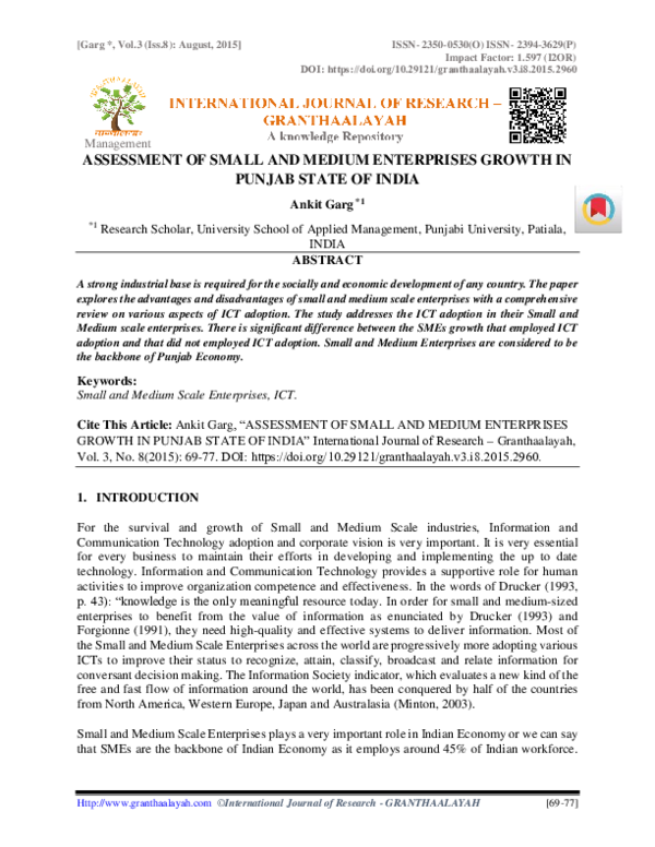 (PDF) Assessment of Small and Medium Enterprises Growth in Punjab State ...