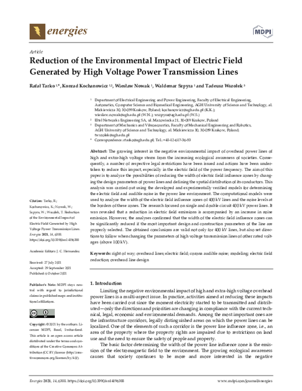 (PDF) Reduction of the Environmental Impact of Electric Field Generated ...