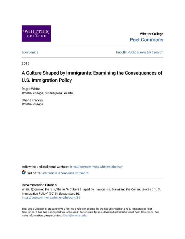 (PDF) A Culture Shaped by Immigrants: Examining the Consequences of U.S ...