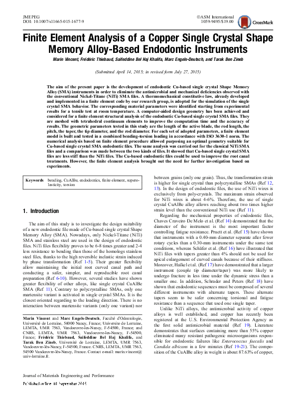 (PDF) Finite Element Analysis of a Copper Single Crystal Shape Memory ...