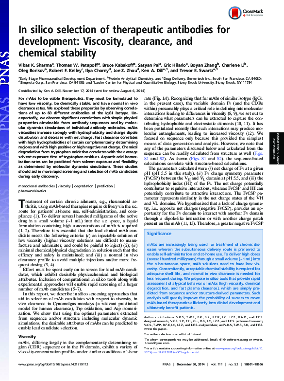 (PDF) In silico selection of therapeutic antibodies for development ...