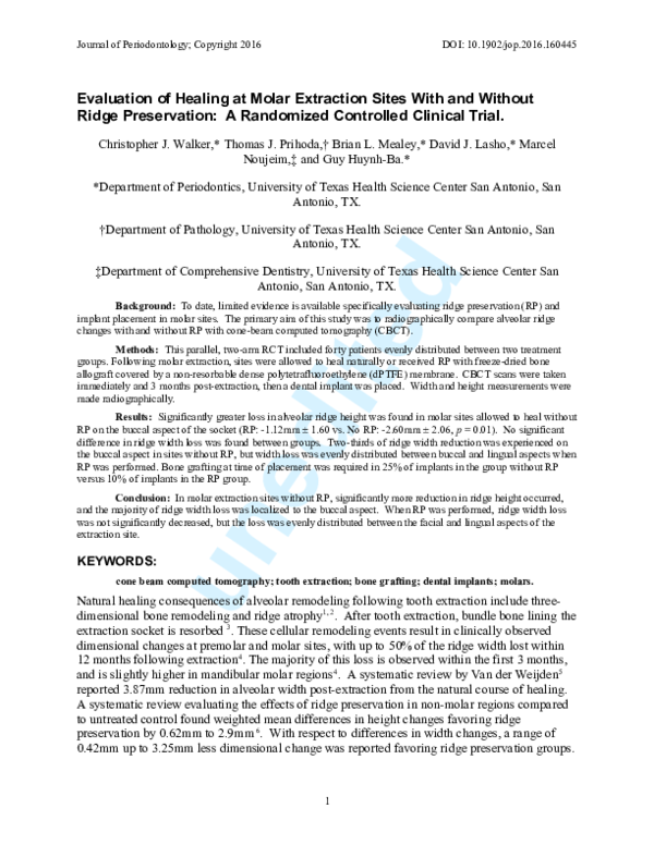 (PDF) Evaluation of Healing at Molar Extraction Sites With and Without ...