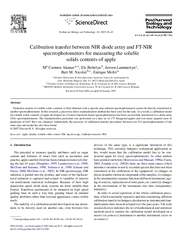 (PDF) Calibration transfer between NIR diode array and FT-NIR ...