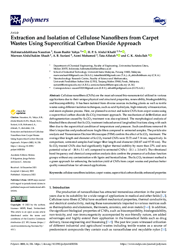 (PDF) Extraction and Isolation of Cellulose Nanofibers from Carpet ...