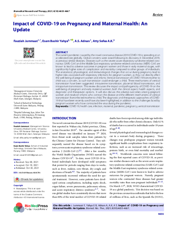 (PDF) Impact of COVID-19 on Pregnancy and Maternal Health: An Update