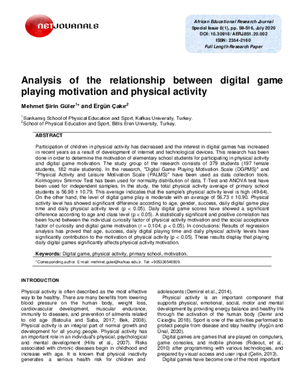 (PDF) Analysis of the relationship between digital game playing ...