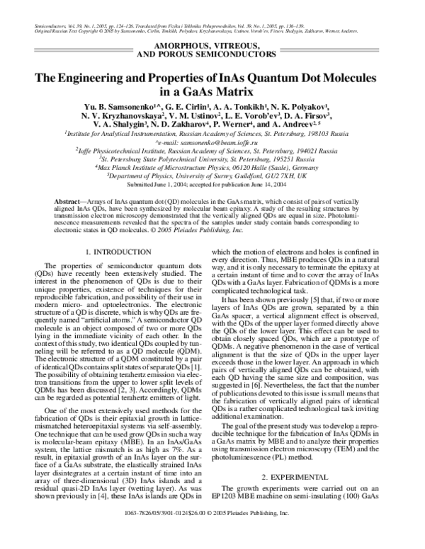 (PDF) The Engineering and Properties of InAs Quantum Dot Molecules in a ...