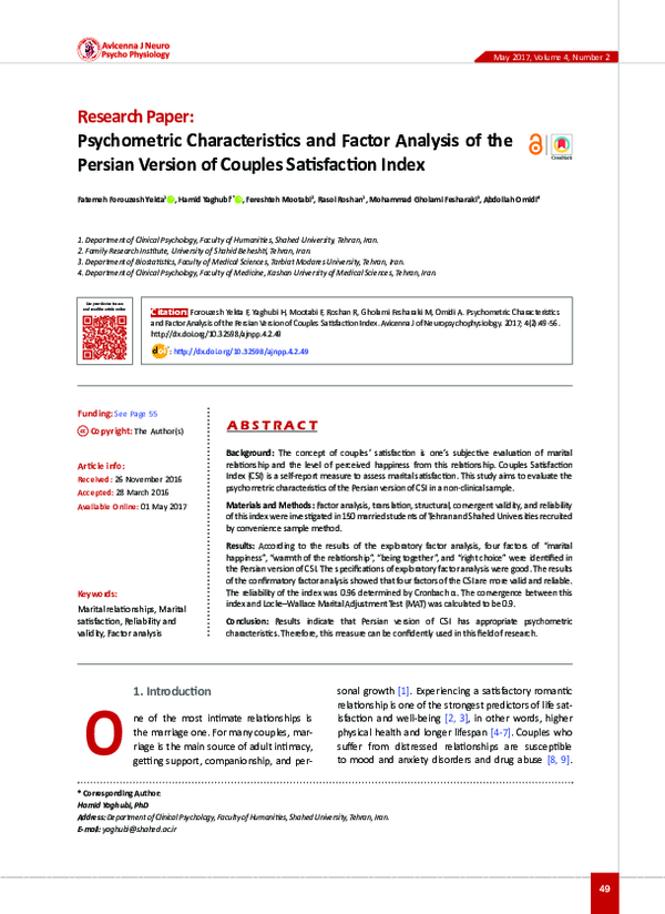 (PDF) Psychometric Characteristics and Factor Analysis of the Persian ...