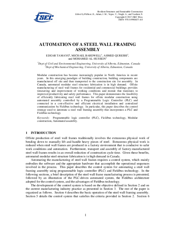 (PDF) Automation of a Steel Wall Framing Assembly