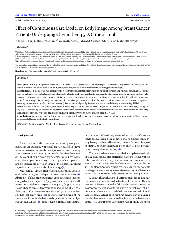 (PDF) Effect of Continuous Care Model on Body Image Among Breast Cancer ...