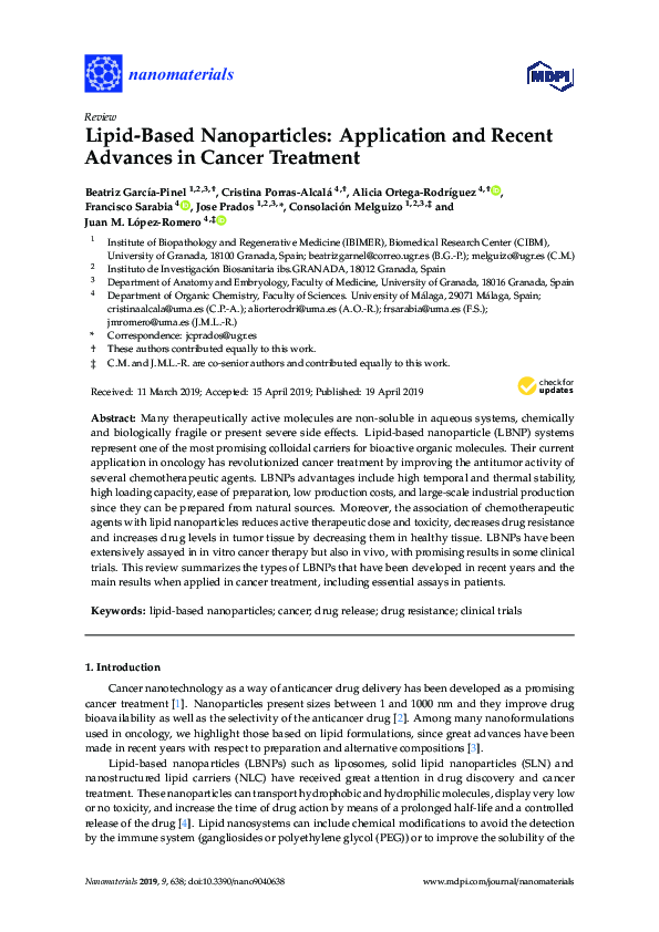 (PDF) Lipid-Based Nanoparticles: Application and Recent Advances in ...