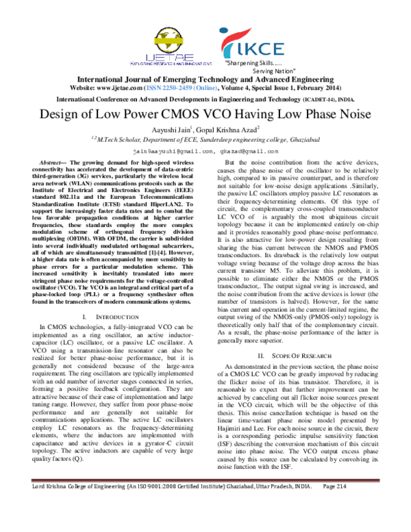 (PDF) Design of Low Power CMOS VCO Having Low Phase Noise