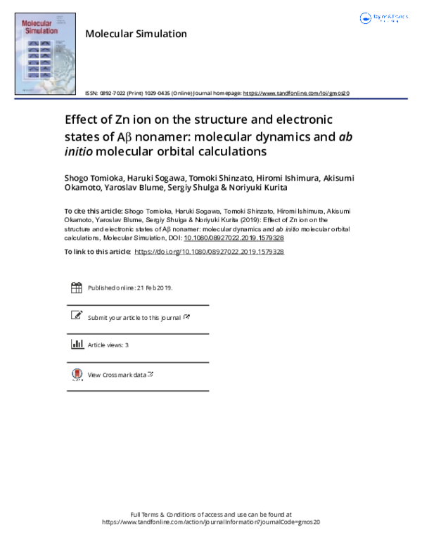 (PDF) Effect of Zn ion on the structure and electronic states of Aβ ...