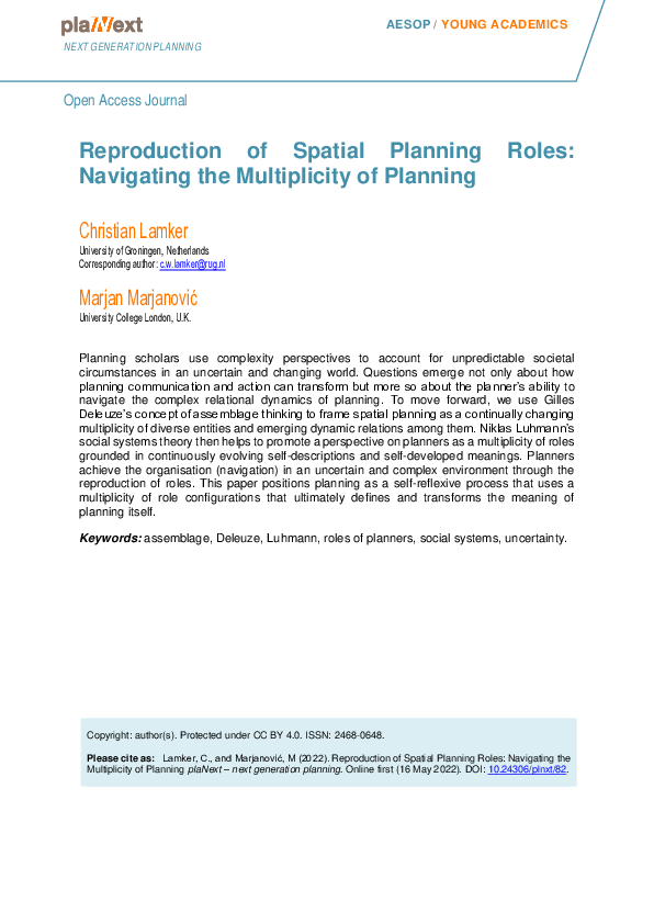 (PDF) Reproduction of Spatial Planning Roles