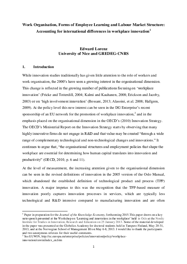 (PDF) Work Organisation, Forms of Employee Learning and Labour Market ...