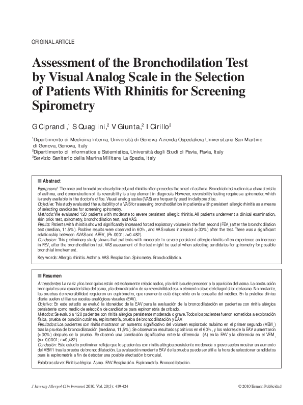 (PDF) Assessment of the bronchodilation test by visual analog scale in ...