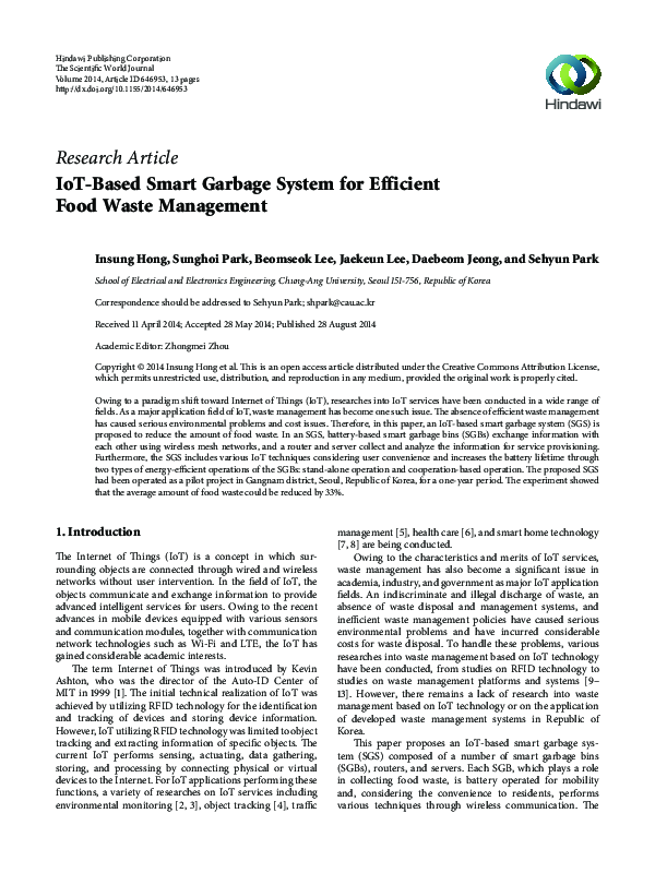 (PDF) IoT-Based Smart Garbage System for Efficient Food Waste Management