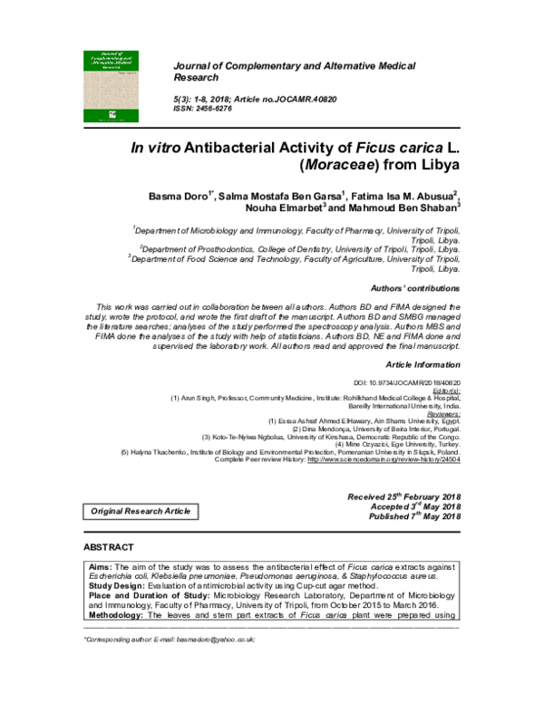 (PDF) In vitro Antibacterial Activity of Ficus carica L. (Moraceae ...