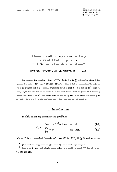 (PDF) Solutions of elliptic equations involving critical Sobolev ...