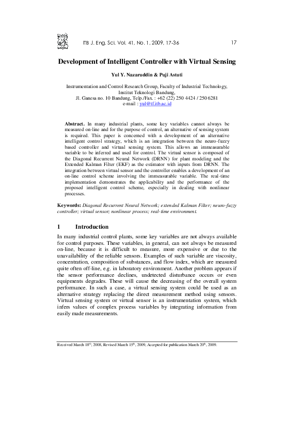 (PDF) Development of Intelligent Controller with Virtual Sensing
