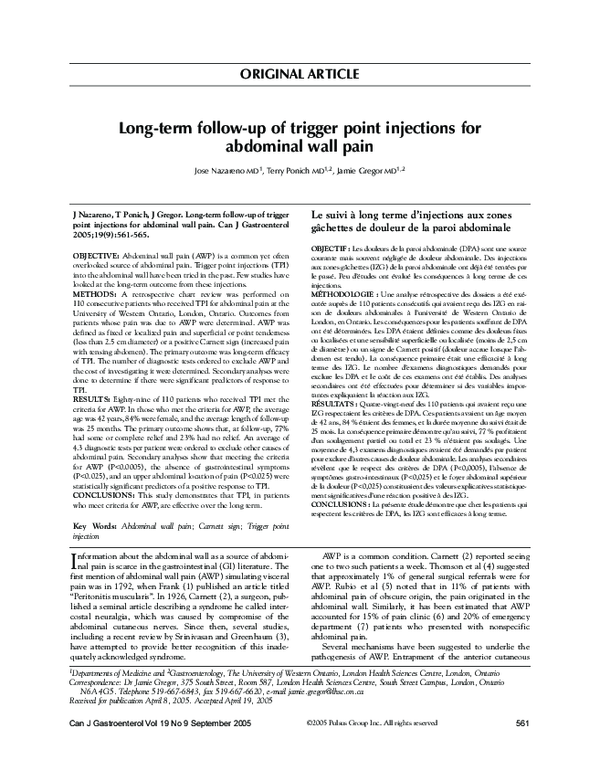 (PDF) Long-term Follow-up of Trigger Point Injections for Abdominal ...