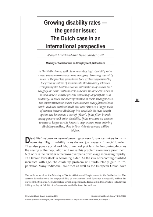 (PDF) Growing Disability Rates - the Gender Issue: The Dutch Case in an ...