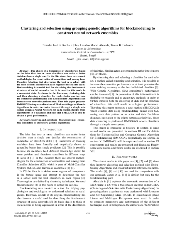 (PDF) Clustering and Selection Using Grouping Genetic Algorithms for ...