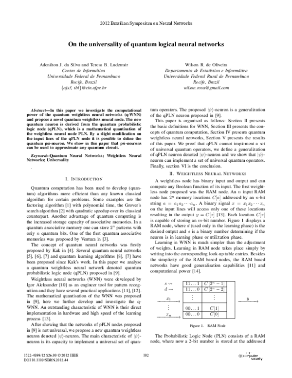 (PDF) On the Universality of Quantum Logical Neural Networks