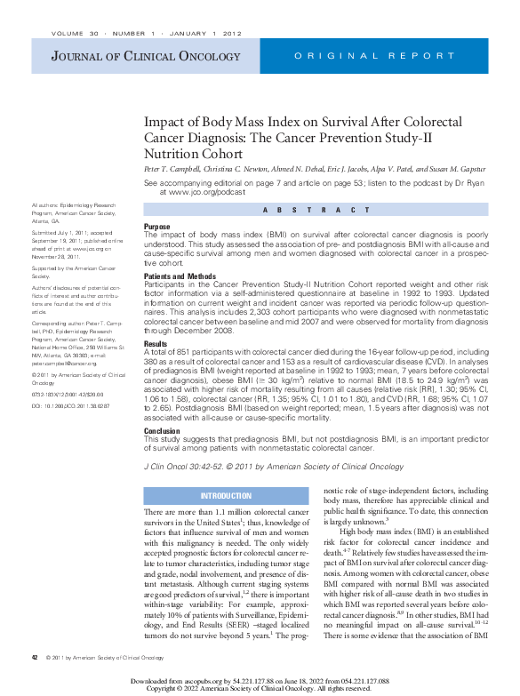 (PDF) Impact of Body Mass Index on Survival After Colorectal Cancer ...