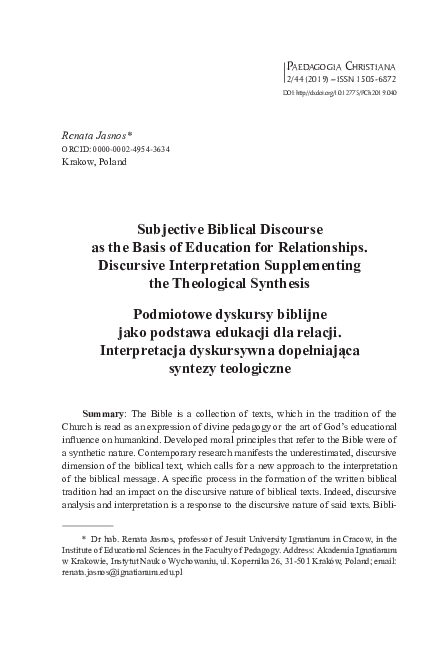 (PDF) Subjective Biblical Discourse as the Basis of Education for ...