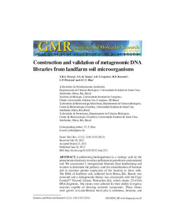 (PDF) Construction and validation of metagenomic DNA libraries from ...